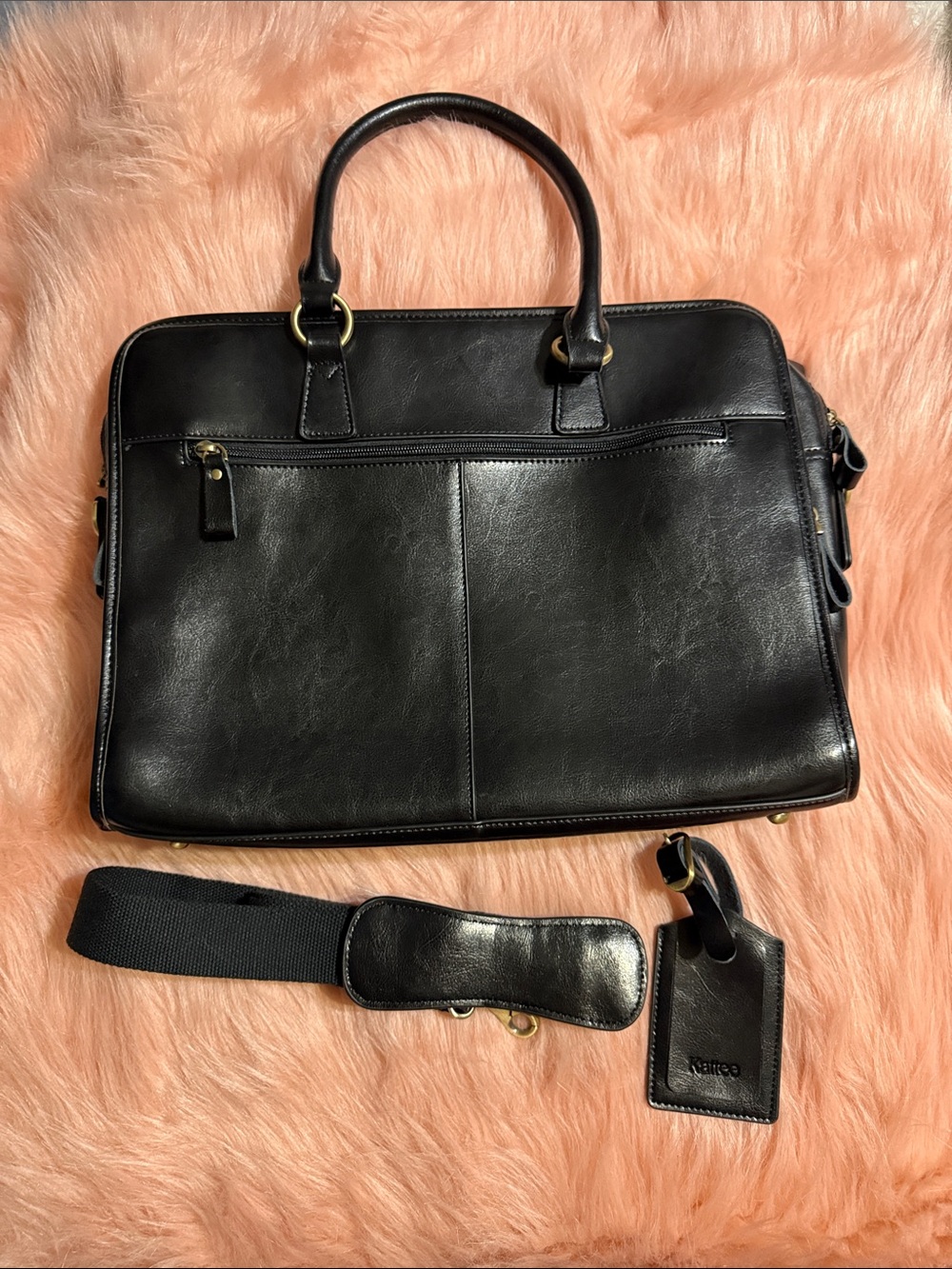 Classic Black Leather Briefcase with Removable Shoulder Strap